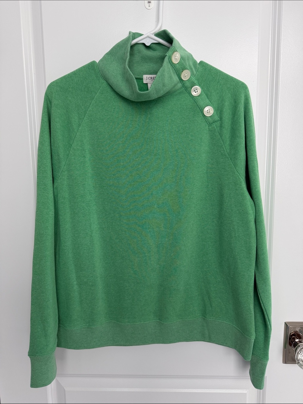 J. Crew Green Button-Shoulder Cowl Neck Sweater